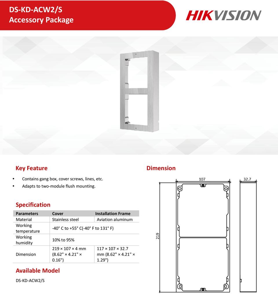 Hikvision DS-KD-ACW2/S 2nd Gen Stainless Steel Door Station Surface Mount Gang Box - 2 Module 0