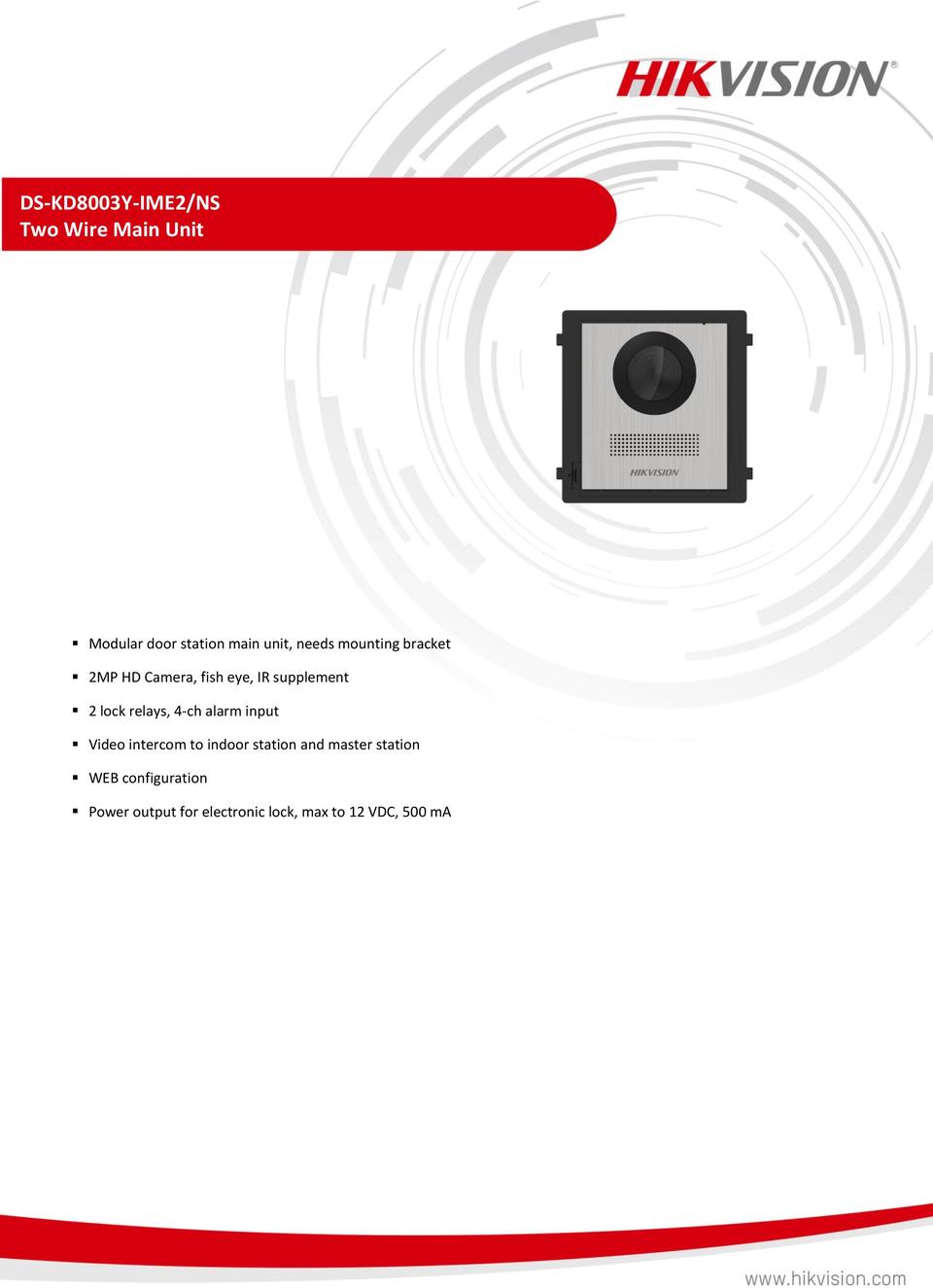 Hikvision DS-KD8003Y-IME2/NS 2 Wire Door Station No Button SS - Req Surface or Flush Mount Bracket 0