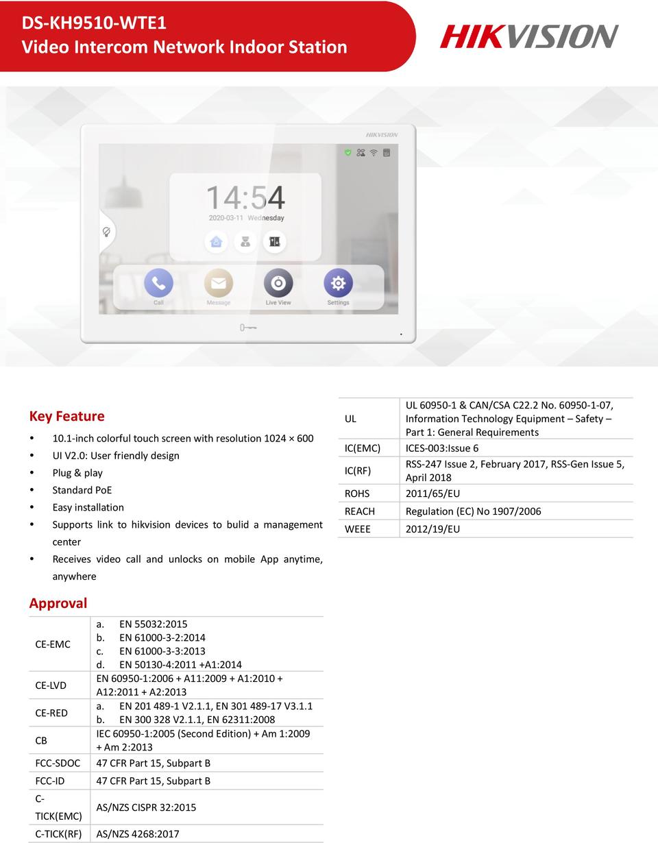 Hikvision DS-KH9510-WTE1 Android 10 Indoor Station 0