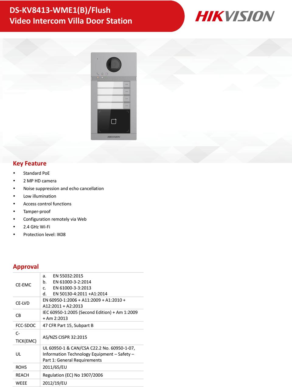 Hikvision DS-KV8413-WME1(B) 4 Button Metal Villa Door Station Flush Mount 0