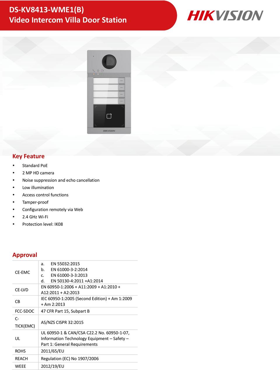 Hikvision DS-KV8413-WME1(B) 4 Button Metal Villa Door Station Surface Mount 0