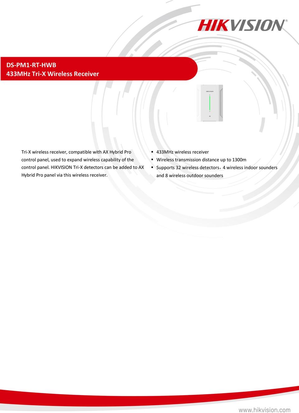 Hikvision DS-PM1-RT-HWB Tri-X Wireless Receiver (AX Pro / Hybrid) 0