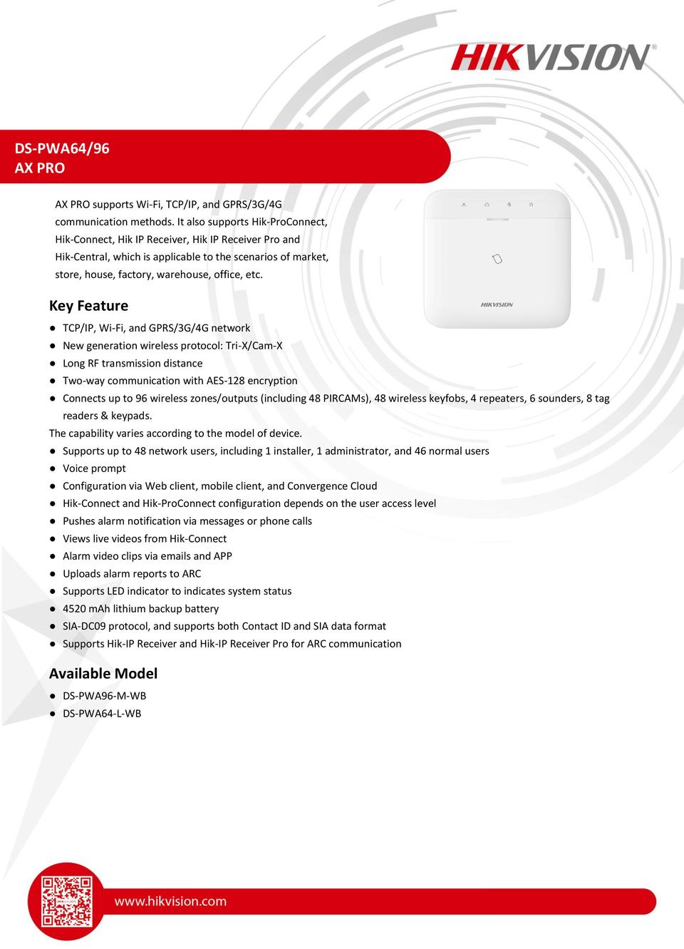 Hikvision DS-PWA96-M-WB Ax Pro Wireless Alarm Hub 0