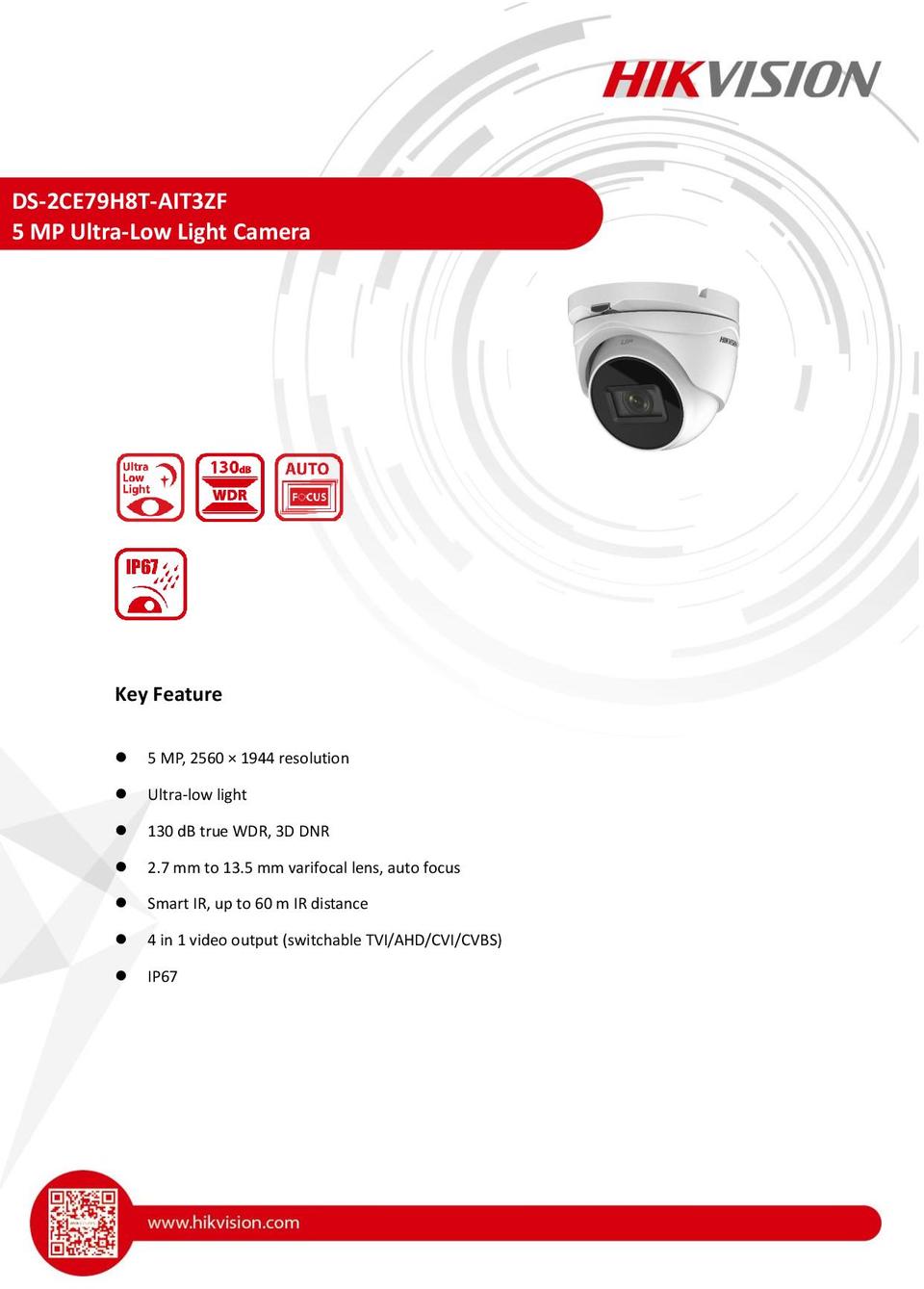 Hikvision DS-2CE79H8T-AIT3ZF 5MP Outdoor Turret Camera With Motorised Lens 0
