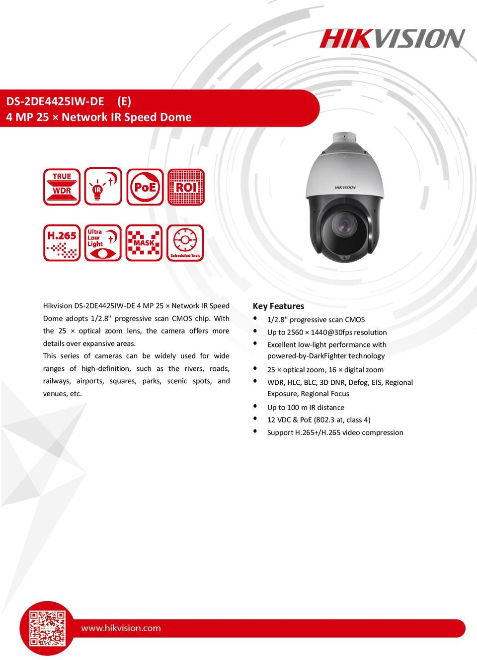 Hikvision DS-2DE4425IW-DE 4MP Outdoor Mini PTZ with 100m IR & 25x Zoom Lens 0