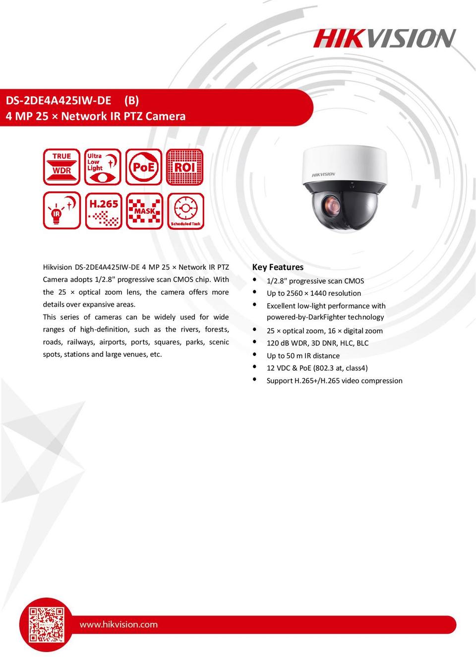 Hikvision DS-2DE4A425IW-DE 4 Megapixel 25x Network IR PTZ Camera 0