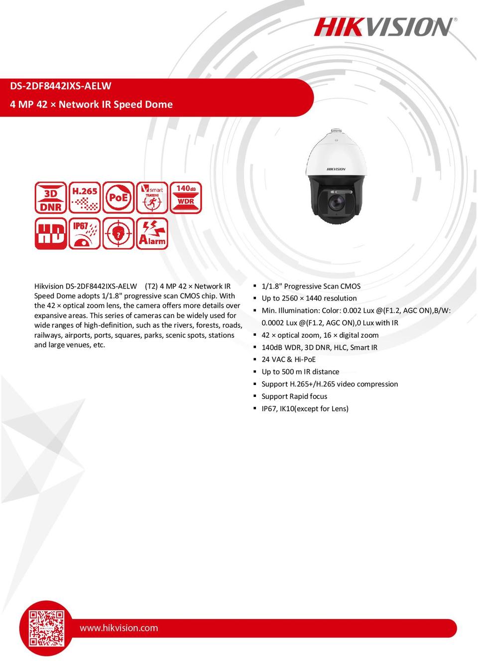 Hikvision DS-2DF8442IXS-AEL 4MP 42X DarkFighter IR Network Speed Dome 0