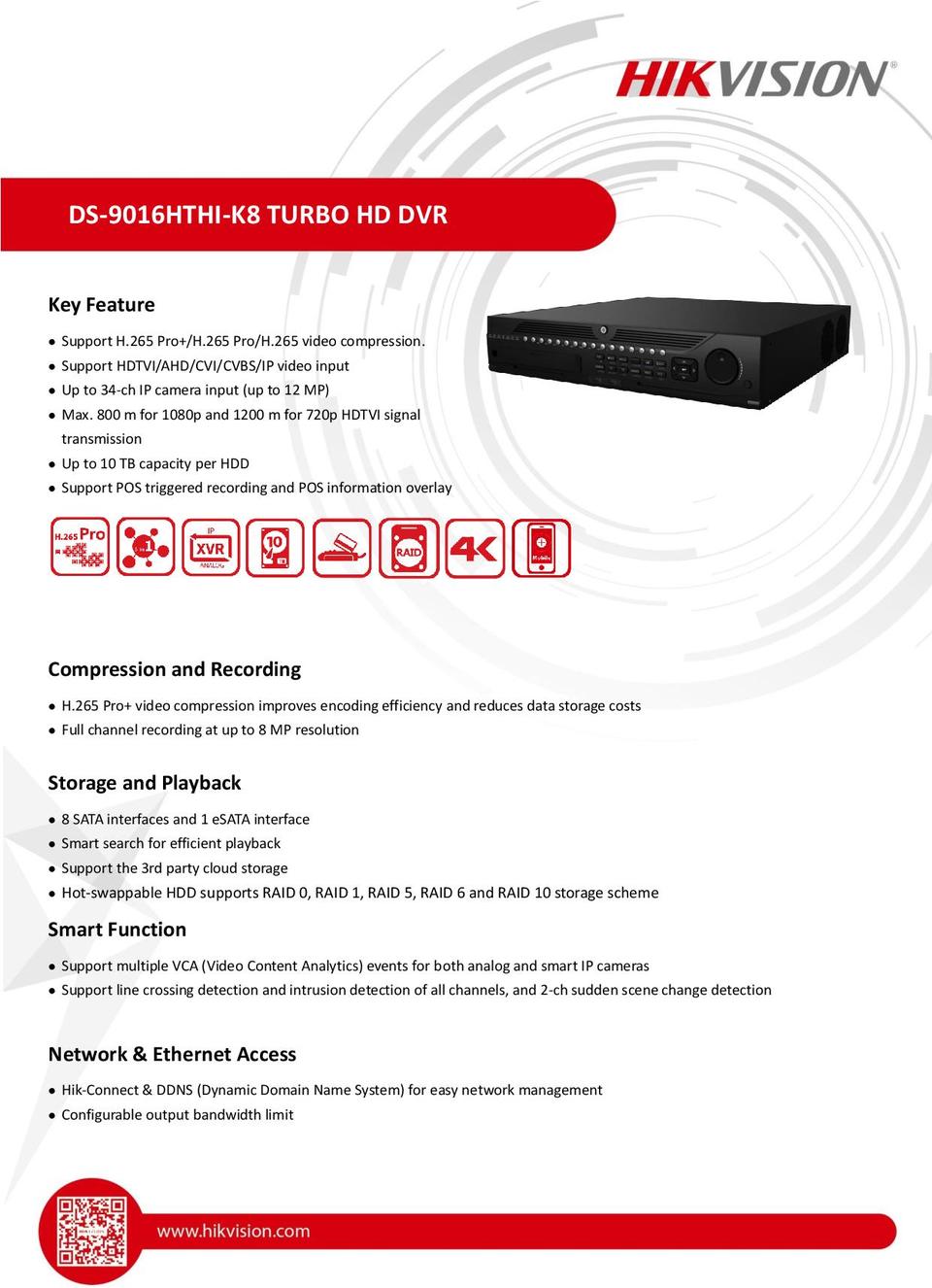 Hikvision DS-9016HTHI-K8 16CH 4K 8MP HD-TVI DVR - Includes 3TB Hard Drive 0