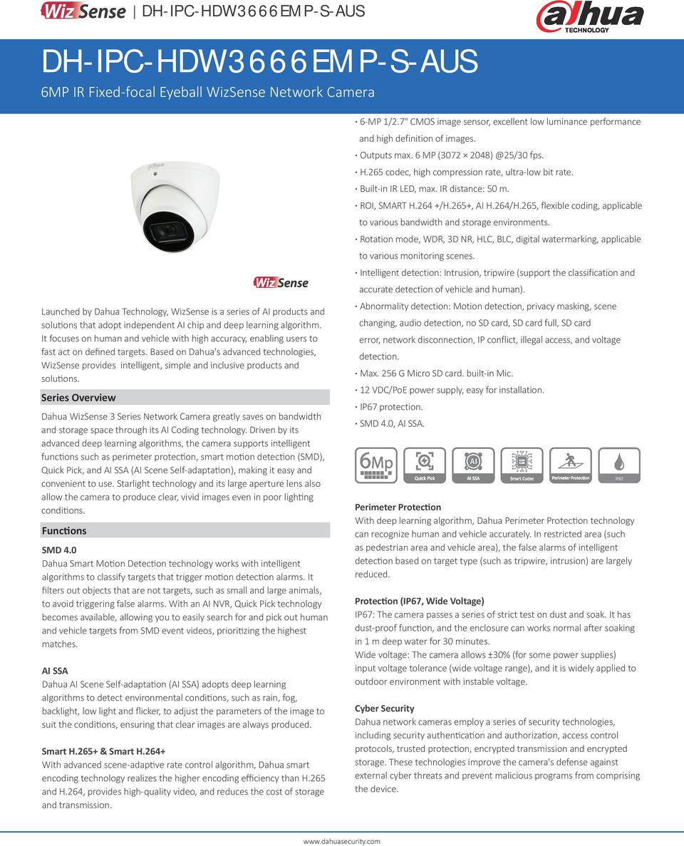 Dahua DH-IPC-HDW3666EMP-S-AUS 6MP WizSense Turret Camera 2.8mm Lens 0