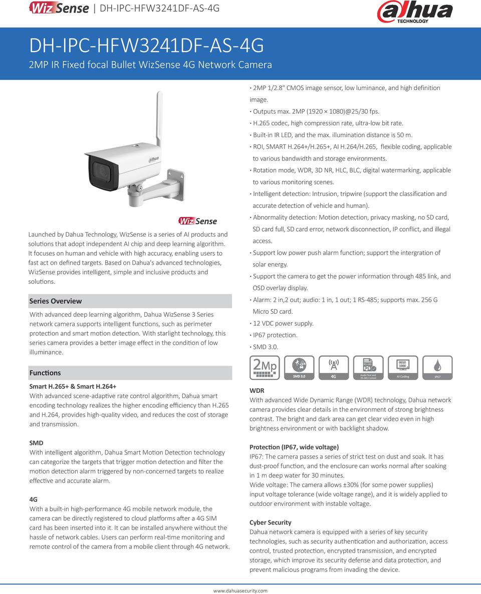 Dahua DH-IPC-HFW3241DF-AS-4G 2MP WizSense Bullet Camera 2.8mm Lens 4G 0
