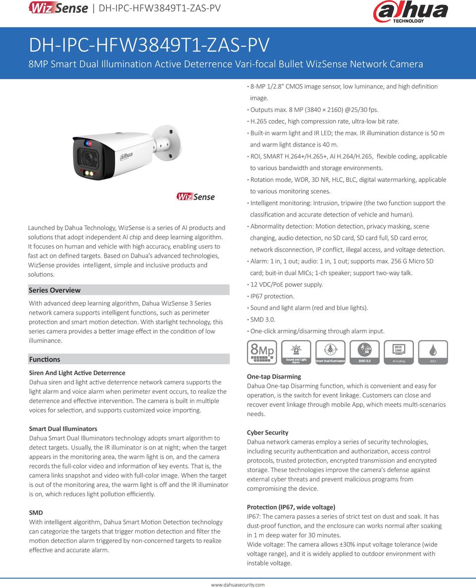 Dahua 8MP (4K) Tioc Bullet Camera with Motorised Lens P/N DH-IPC-HFW3849T1-ZAS-PV 0