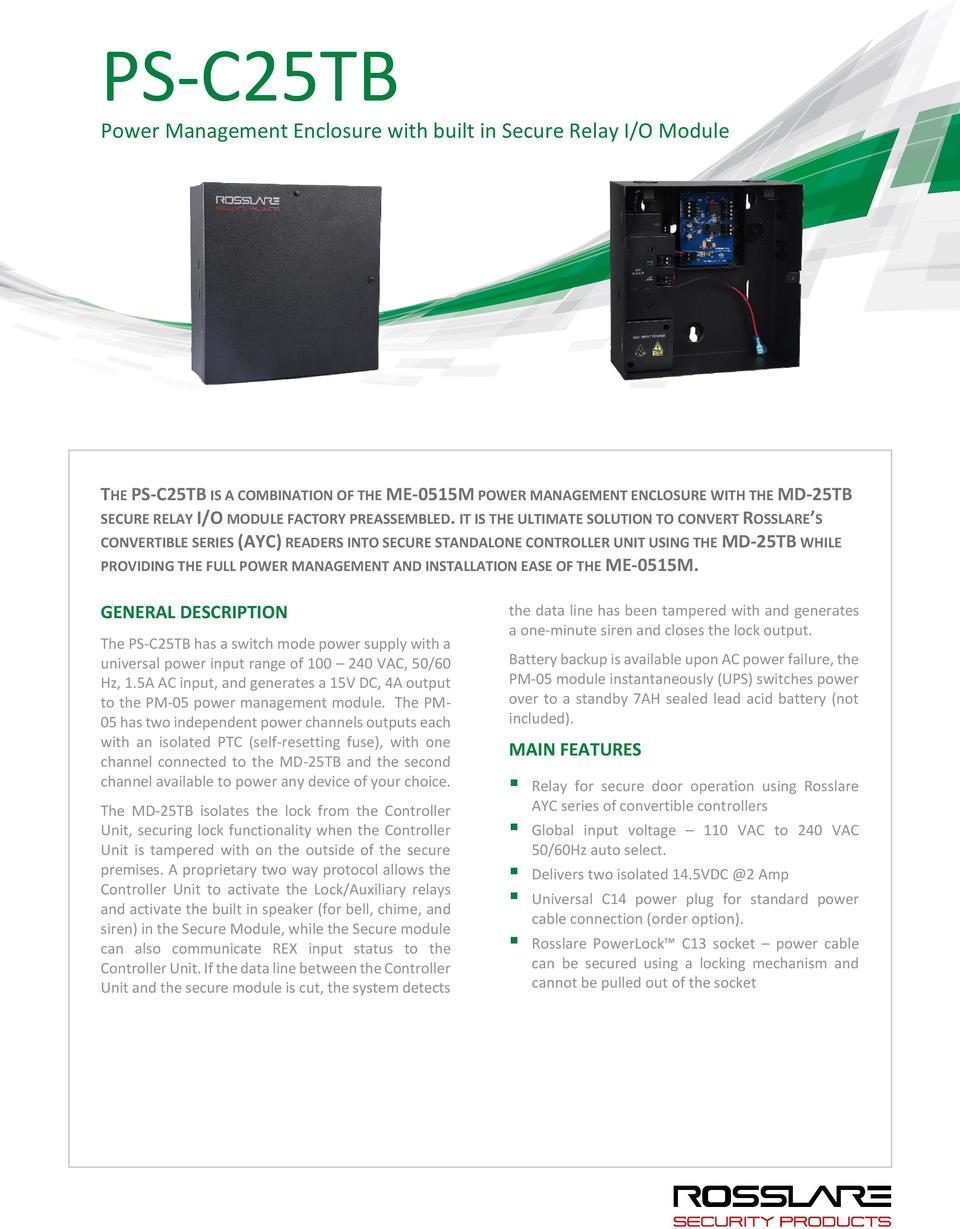 Rosslare PS-C25TB Single Door Controller  PSU for AYC Series, Large  Enclosure, Relay Output DSI