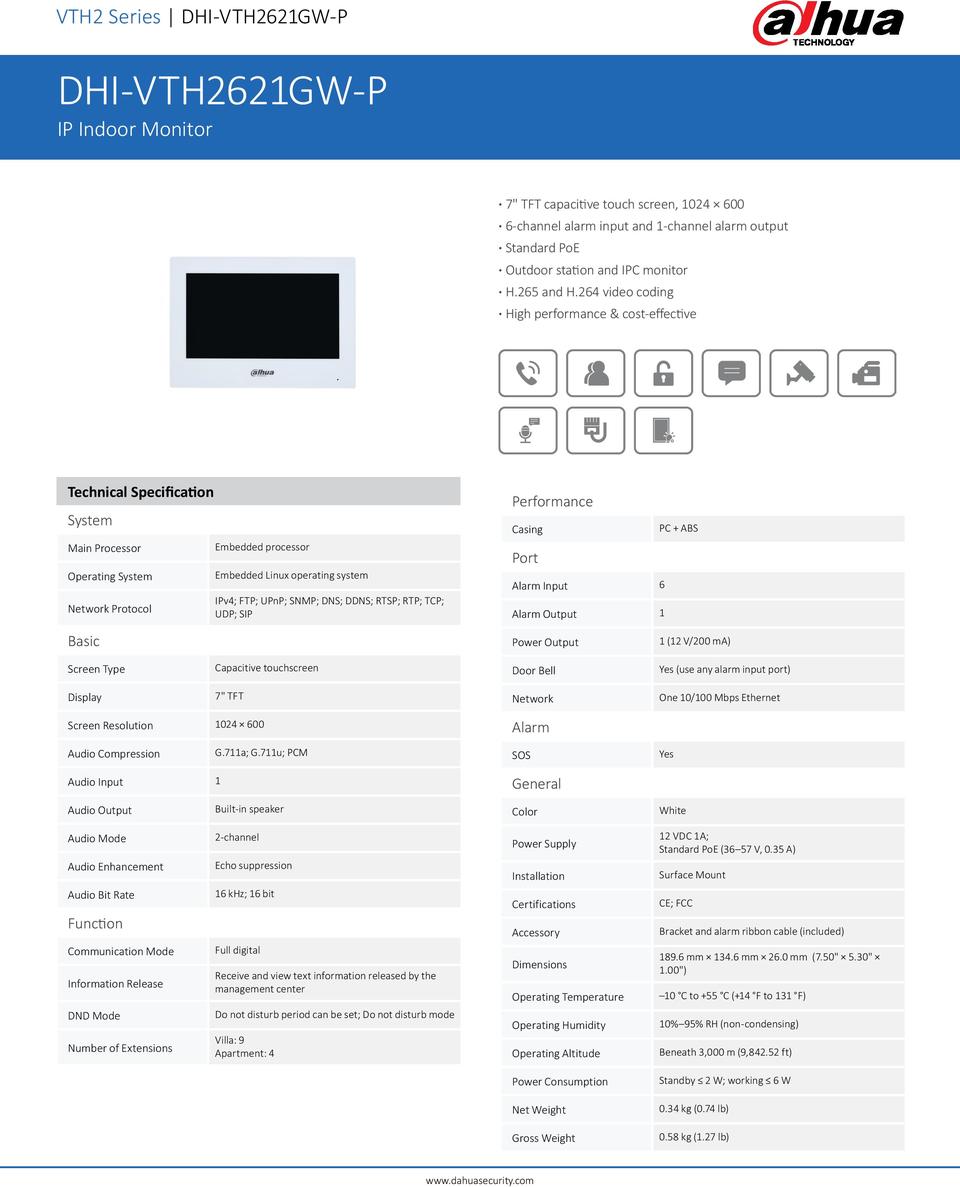 Dahua Intercom Kit inc DHI-VTH2621GW-P, VTO2202F-P, 4 Port PoE Switch & VTM05R 1