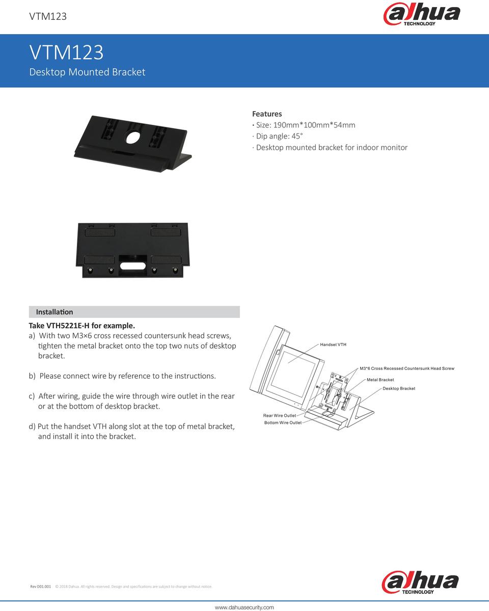 Dahua DH-AC-VTM123 Desktop Mounted Bracket for Indoor Monitor DHI-VTH2621G-P/DHI-VTH2621GW-P 0