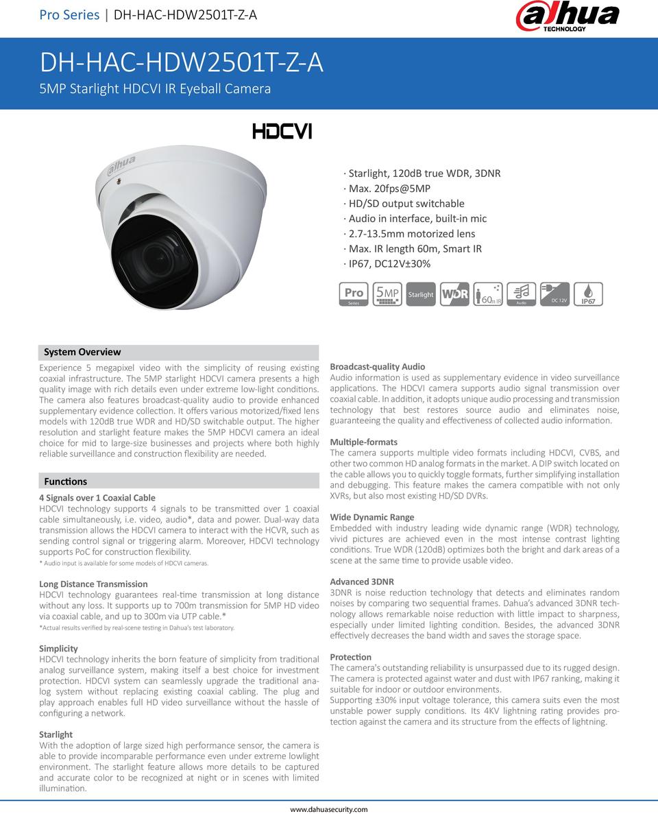 Dahua HAC-HDW2501TP-Z-A-27135 5MP Starlight Pro HDCVI Turret Motorised Lens 0