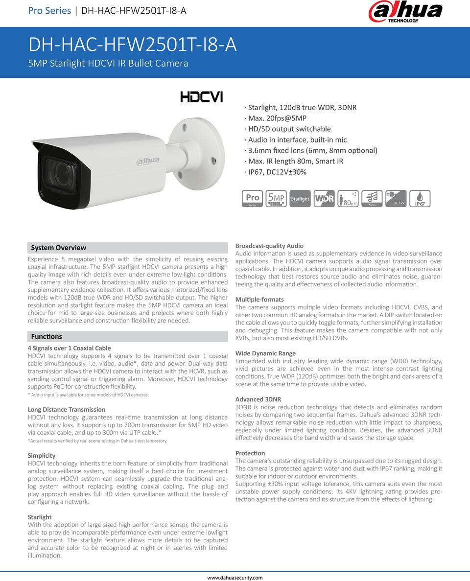 Dahua HAC-HFW2501TP-I8-A-0360B 5MP Starlight Pro HDCVI Bullet 3.6mm Lens 0