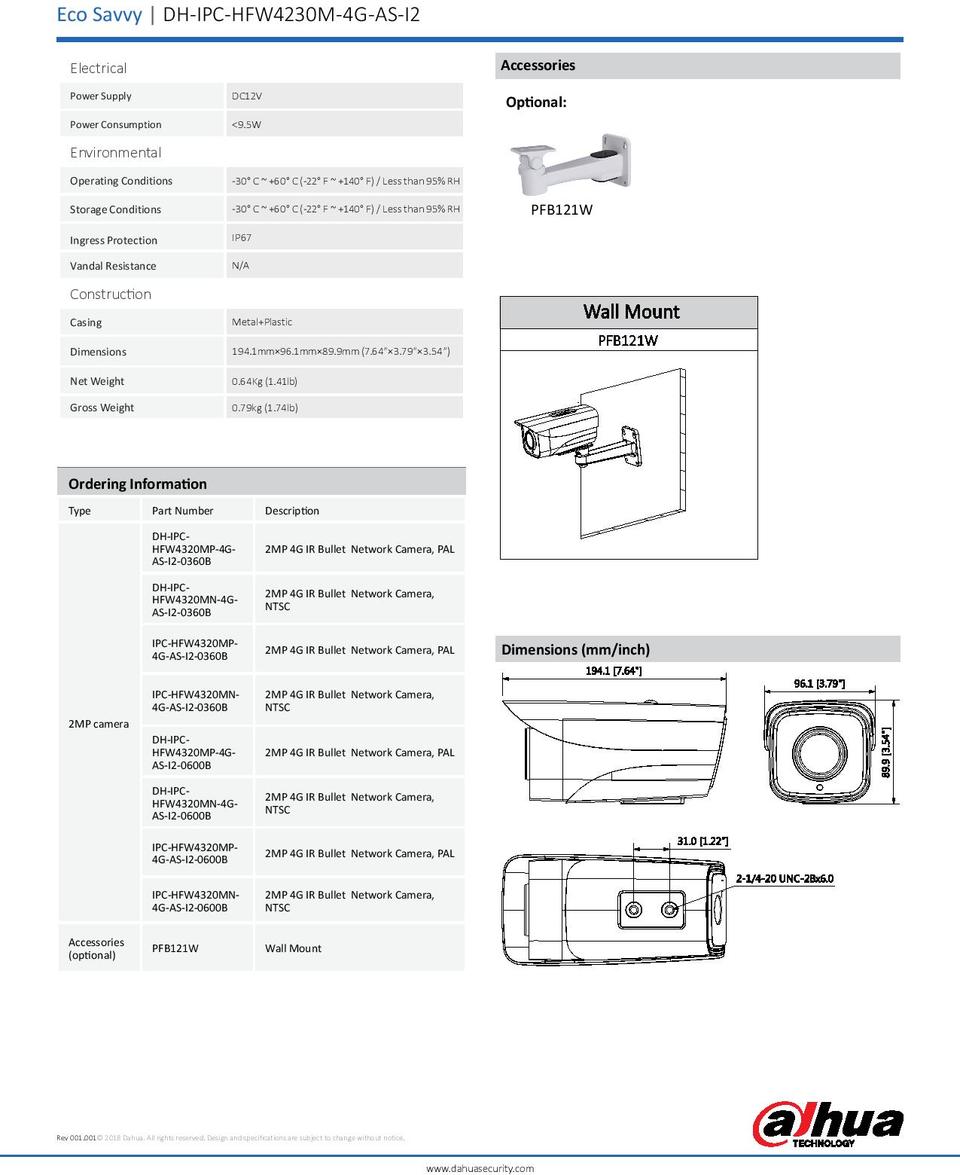 Dahua DH-IPC-HFW4230MP-4G-AS-I2-0360B-HW120 2MP 4G IR Bullet Camera 3.6mm Lens 2