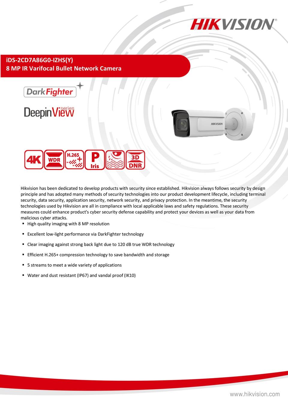 Hikvision iDS-2CD7A86G0-IZHS(Y) 8MP 4k DeepinView ANPR Varifocal Bullet Camera 8~32mm Lens 0