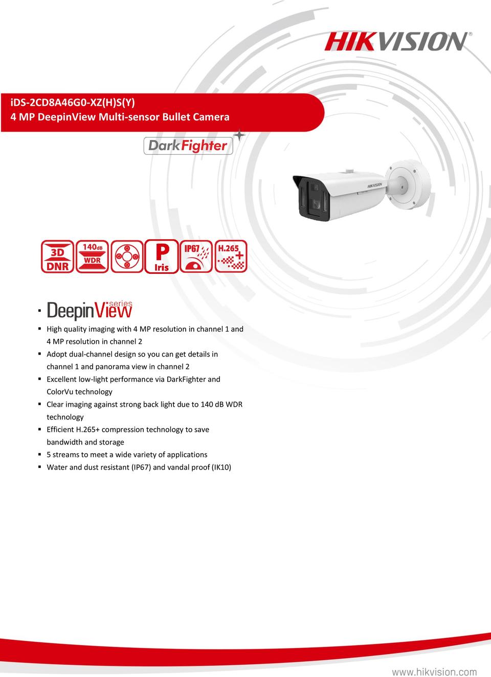 Hikvision iDS-2CD8A46G0-XZ 4MP TamdemVu MultiSensor ANPR Bullet Camera 8~32mm Lens 0