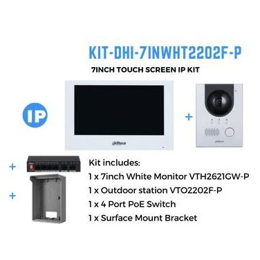 Dahua Intercom Kit inc DHI-VTH2621GW-P, VTO2202F-P, 4 Port PoE Switch & VTM05R