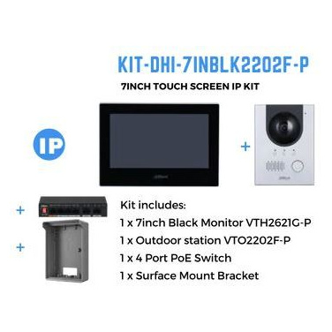 Dahua Intercom Kit inc DHI-VTH2621G-P, VTO2202F-P, 4 Port PoE Switch & VTM05R