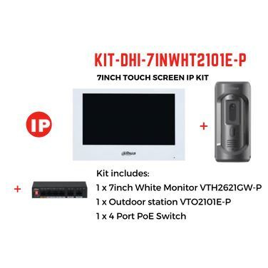 Dahua Intercom Kit inc VTH2621GW-P, VTO2101E-P & 4 Port PoE Switch