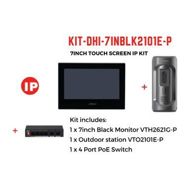 Dahua Intercom Kit inc VTH2621G-P, VTO2101E-P & 4 Port PoE Switch