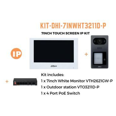 Dahua Intercom Kit inc VTH2621GW-P, VTO3211D-P & 4 Port PoE Switch