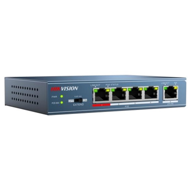 Hikvision DS-3E0105P-E 4 Port 10/100Mbps Unmanaged PoE Switch With Extension Mode Up To 250m