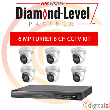 Hikvision 8CH 3TB NVR Kit with 6 x 6 Megapixel 2.8mm Turrets - New Generation Darkfighter